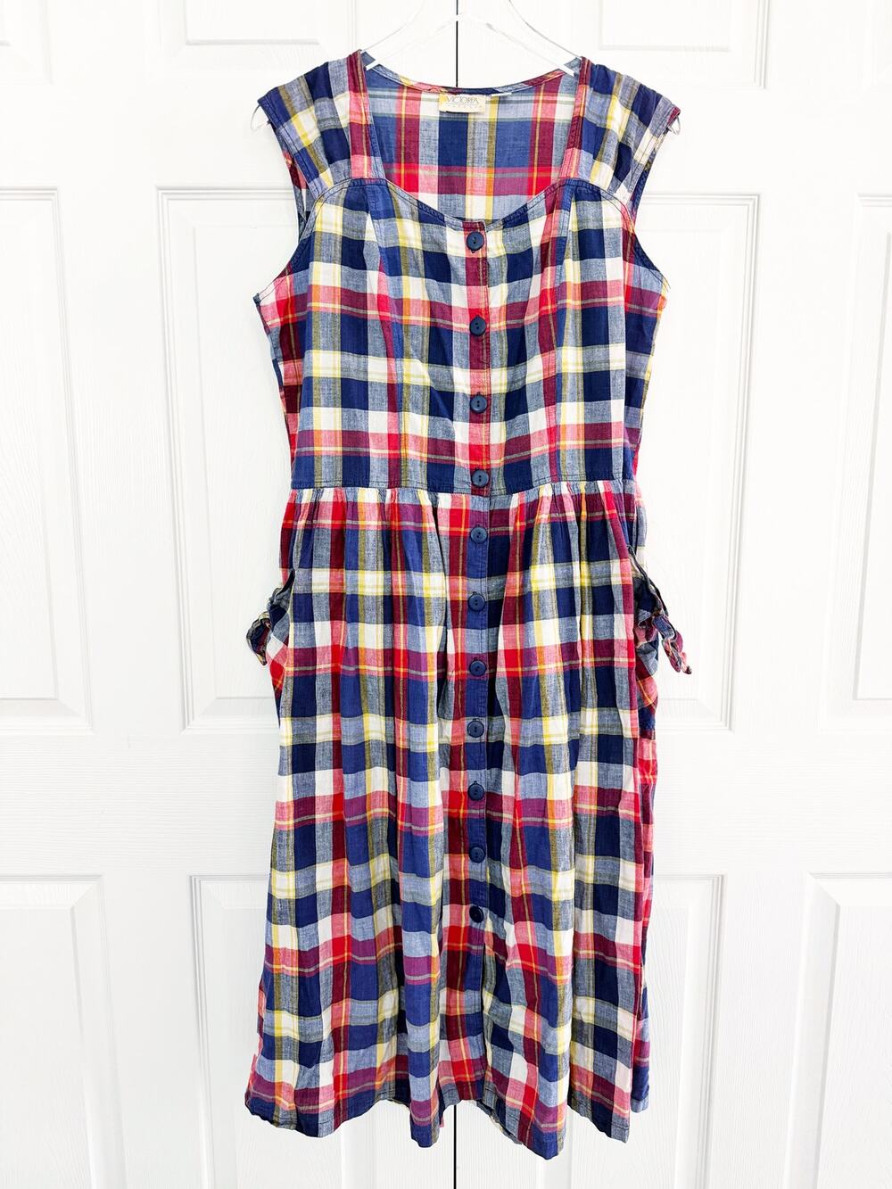 Vintage Victoria Harbor Madras Plaid Button Front Cotton Midi Dress Cottagecore